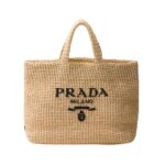 logo-embroidered crochet tote bag
