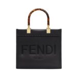 Schwarze Leder-Shoppingtasche 22cm