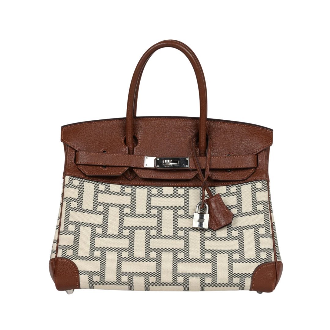 4-488.jpg Marron D'Inde Buffalo und Mosaique Canvas mit Palladium-Beschlägen 30 cm – Bild 1