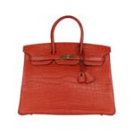 Sanguine Matt Alligator mit Gold-Beschlägen 35 cm